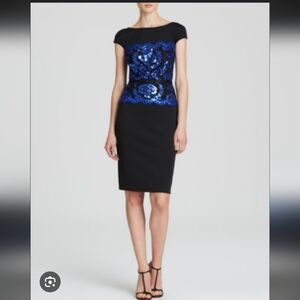 NWT Tadashi Shoji Black Dress with Blue Sequin Accents